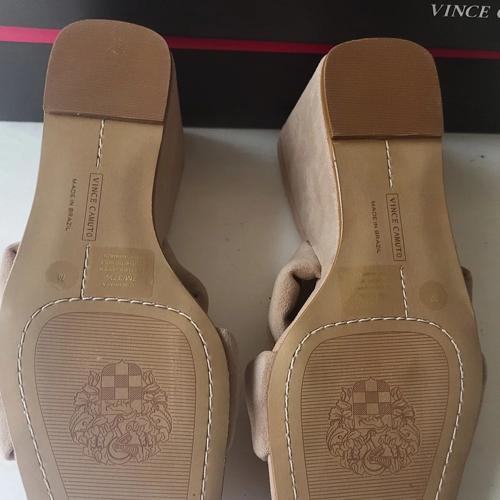 Vince Camuto Rennaya Suede Wedge Sandals Beige - Picture 8 of 10